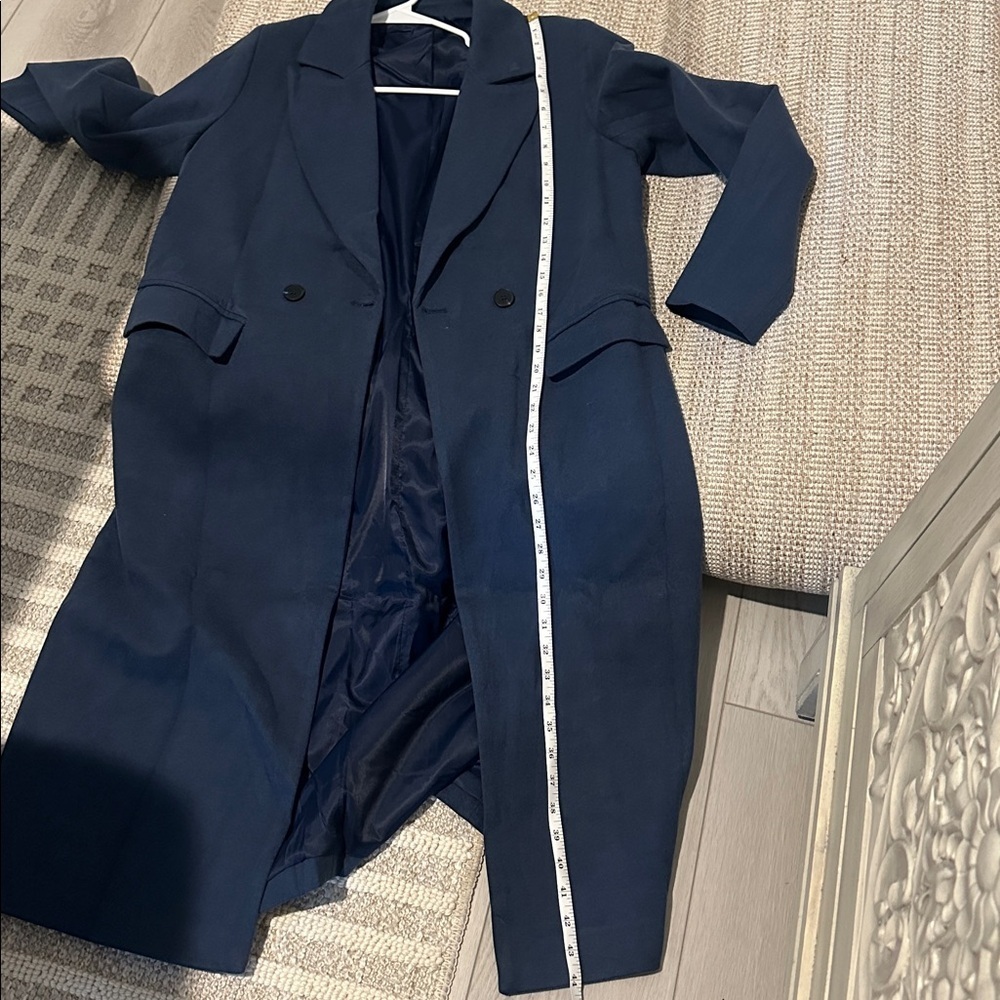 Women's Blue Long Coat - Picture 9 of 10